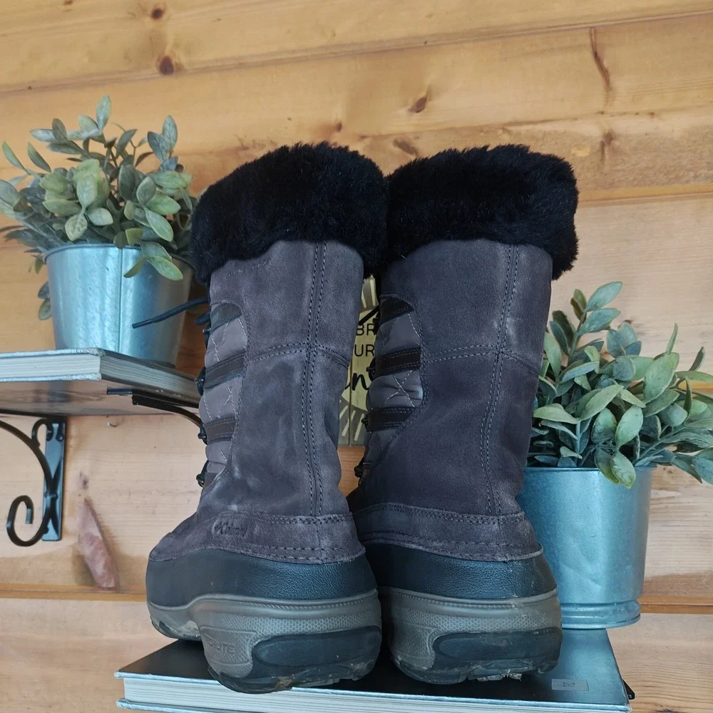 Columbia Omni Heat Waterproof Snow Boots Suede Leather Faux Fur BL1460-287 8.5